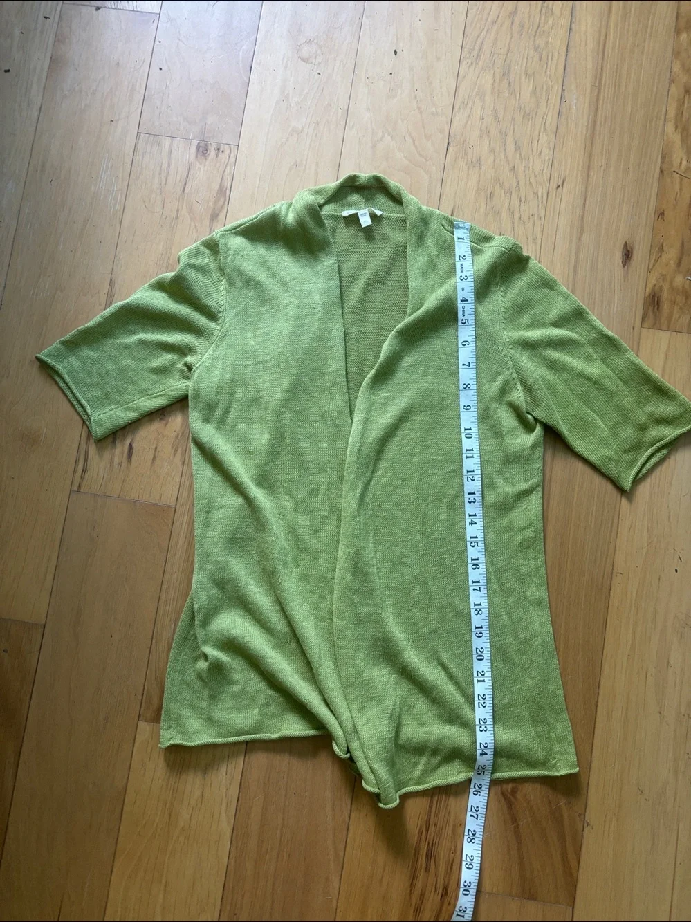 Eileen Fisher short sleeve chartreuse linen sweater size petite small.